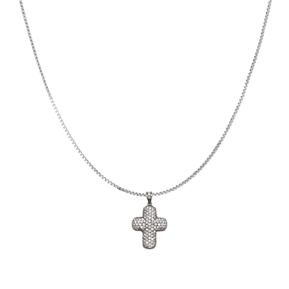 CROSS WITH DIAMOND - NECKLACE - WHITE GOLD