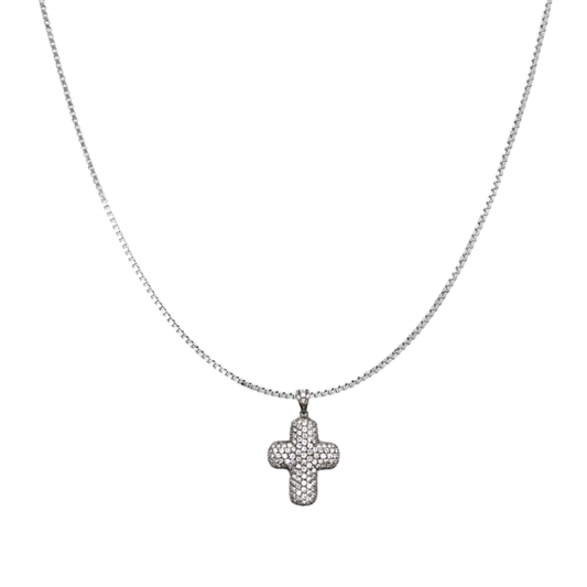 KRUIS MET DIAMOND - KETTING - WITGOUD
