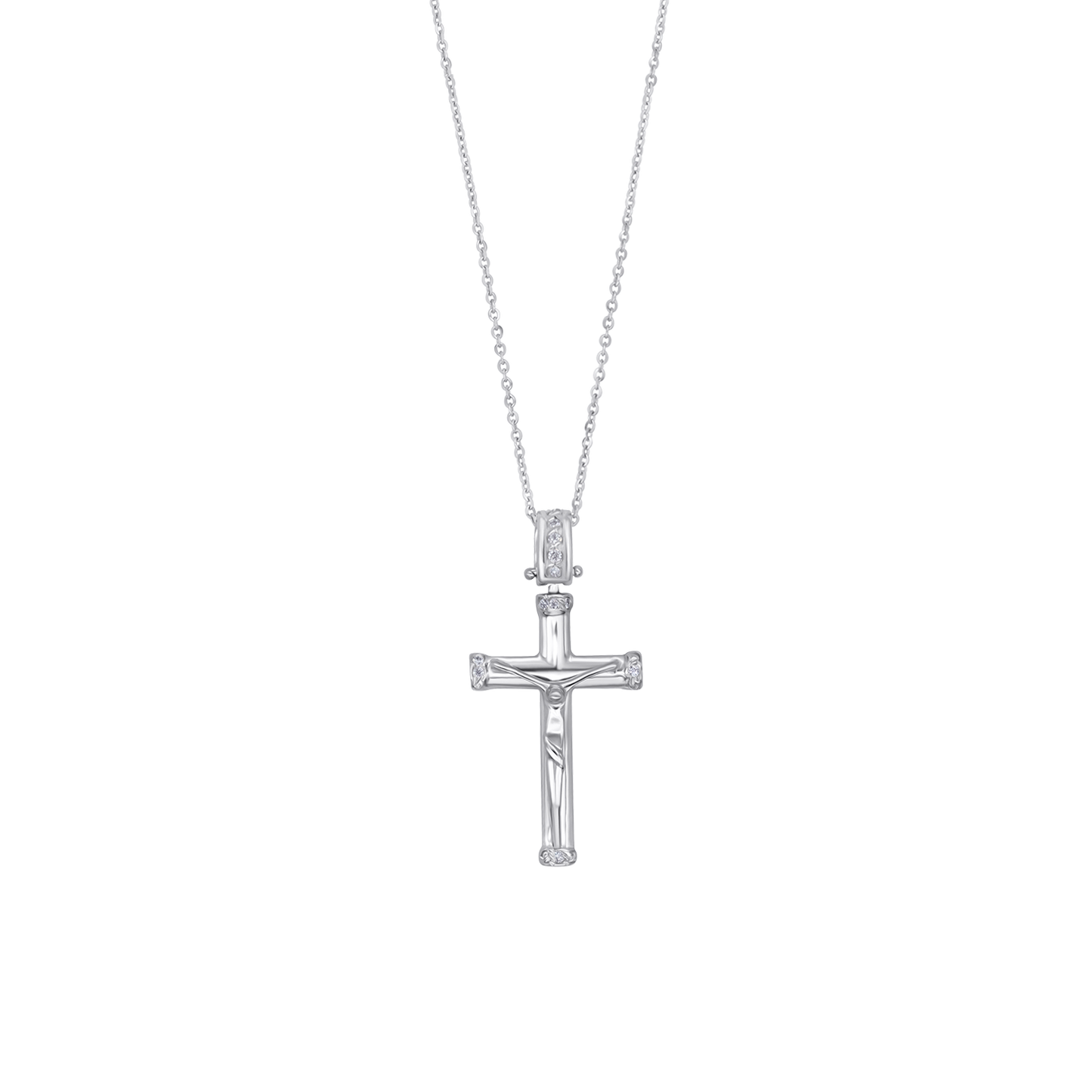 DIAMOND KRUISBEELD - KETTING - WITGOUD