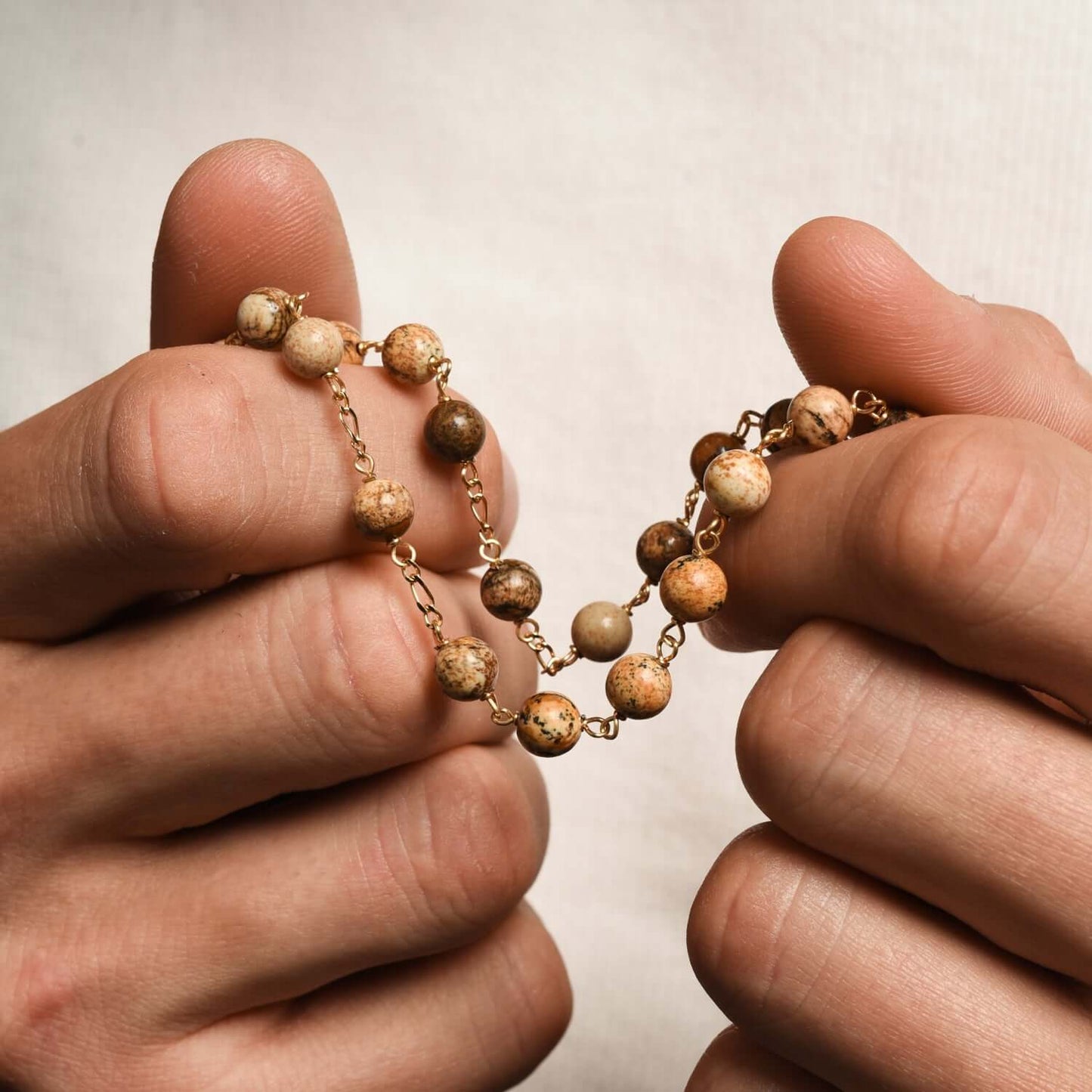 FOSSIL WOOD ROSARY - VERMEIL SILVER