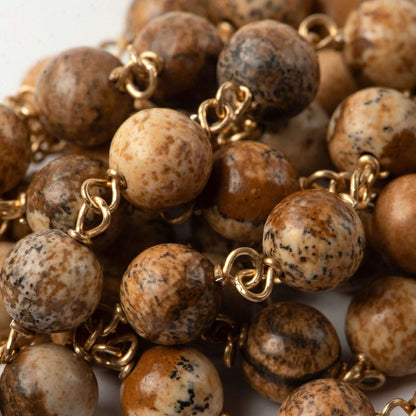 FOSSIL WOOD ROSARY - VERMEIL SILVER