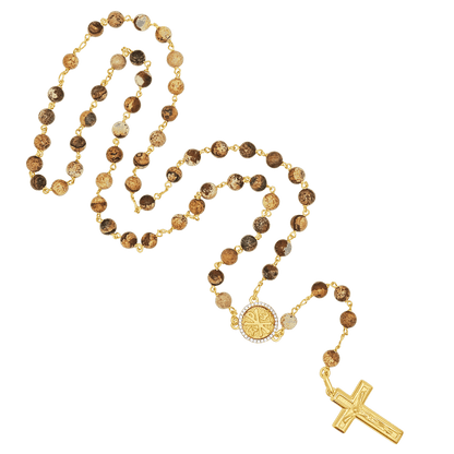 FOSSIL WOOD ROSARY - VERMEIL SILVER