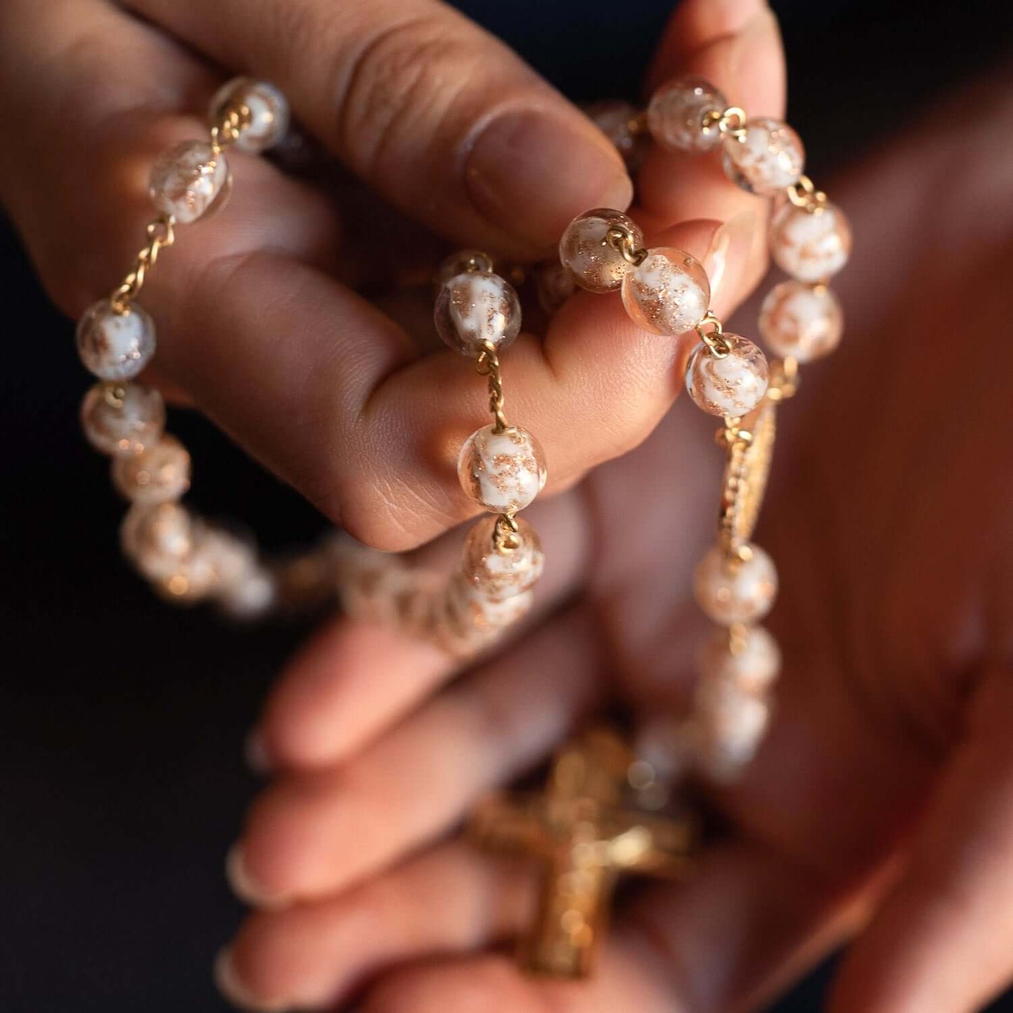 GLASS BEADS ROSARY - VERMEIL SILVER