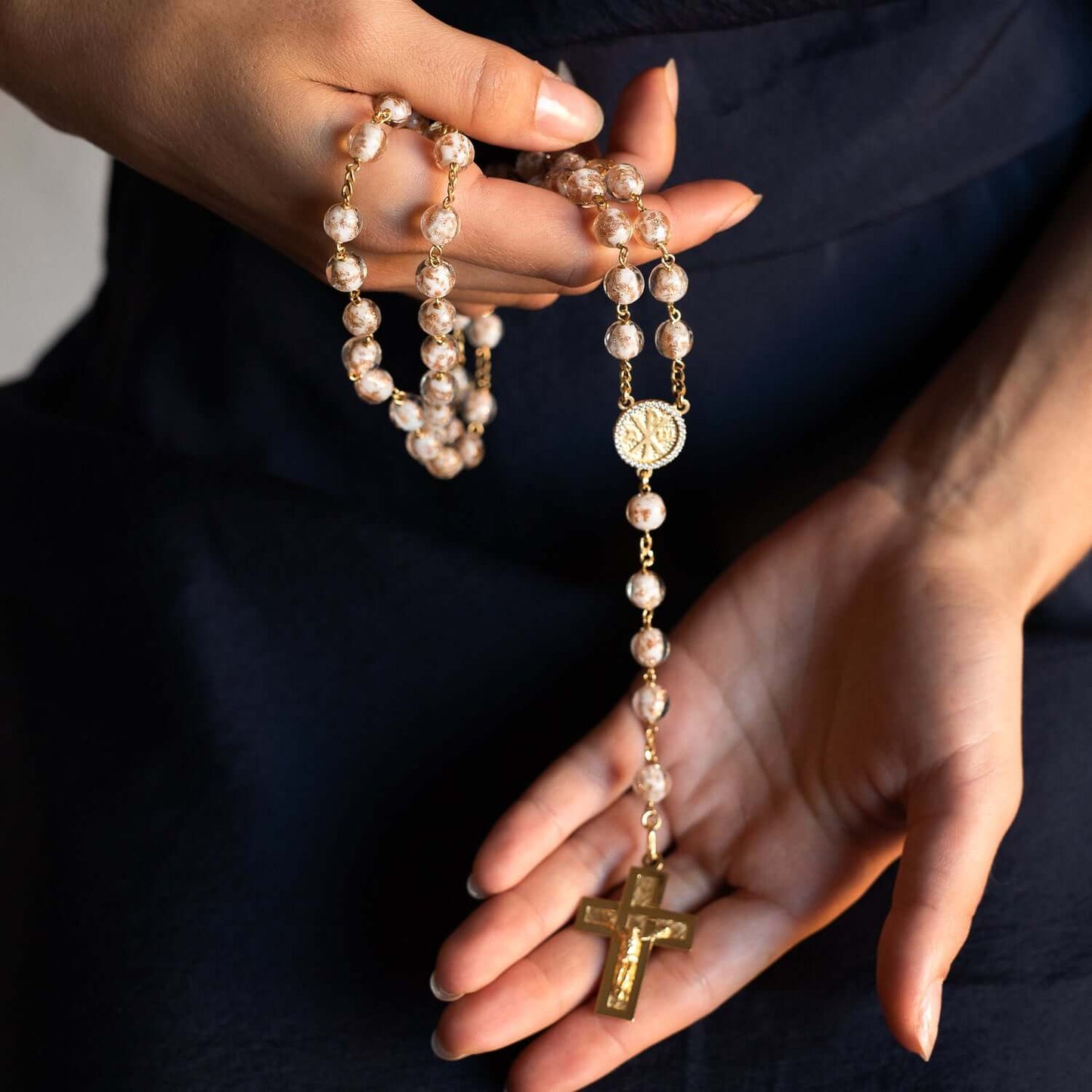 GLASS BEADS ROSARY - VERMEIL SILVER