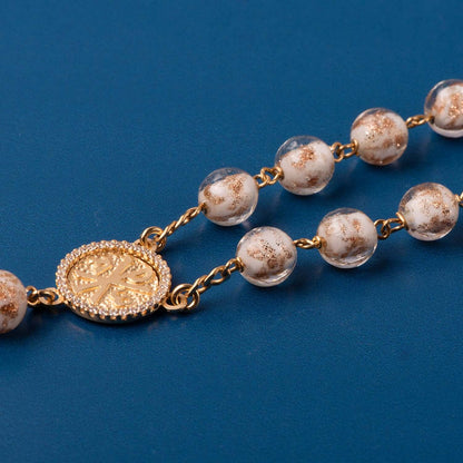 GLASS BEADS ROSARY - VERMEIL SILVER