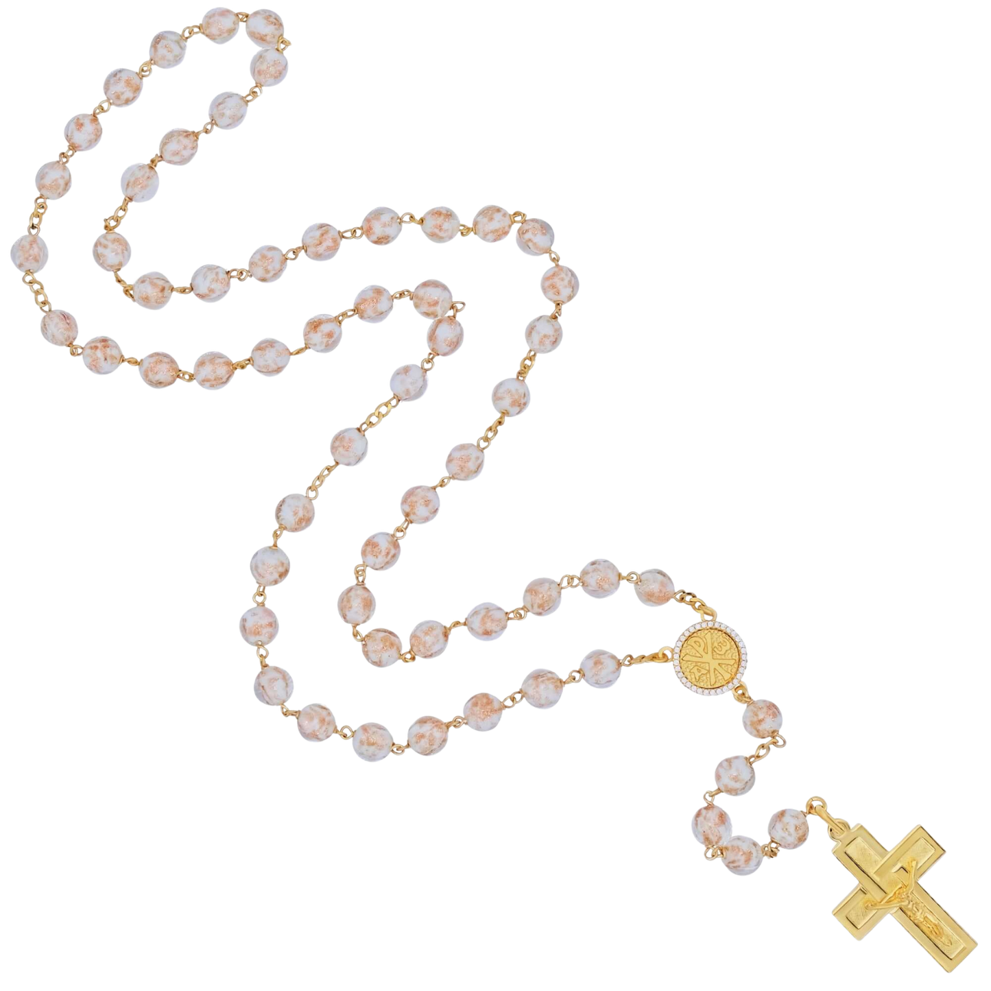 GLASS BEADS ROSARY - VERMEIL SILVER