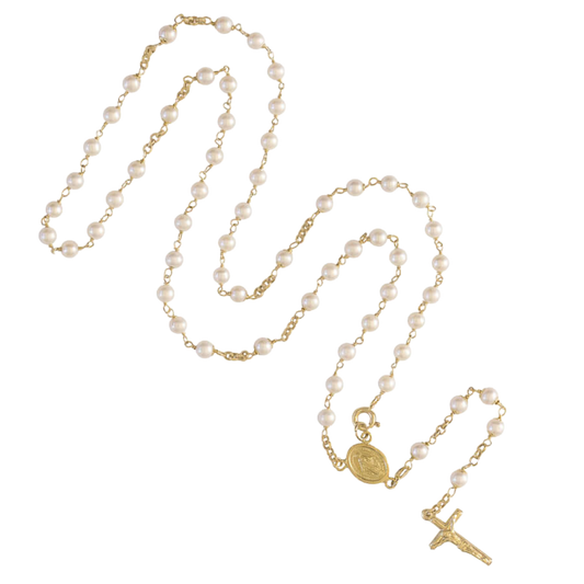 PEARL ROSARY NECKLACE - GOLD