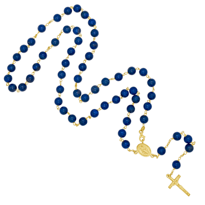 LAPIS LAZULI KRALEN - ROZENKRANS - GOUD