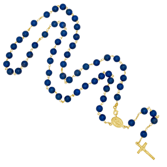 LAPIS LAZULI KRALEN - ROZENKRANS - GOUD