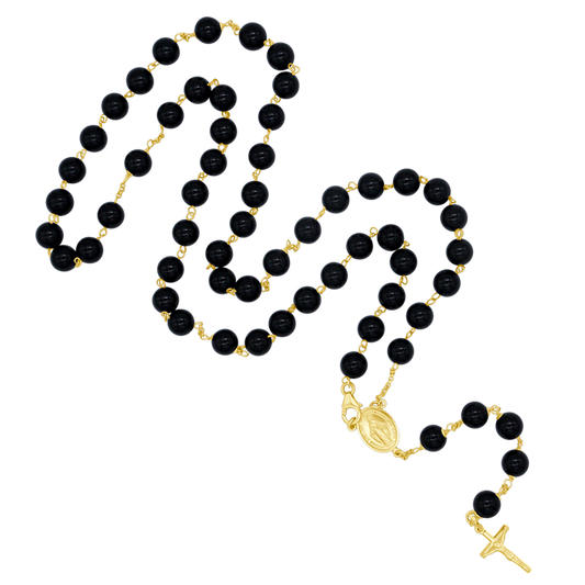 ONYX ROSARY BEADS - GOLD