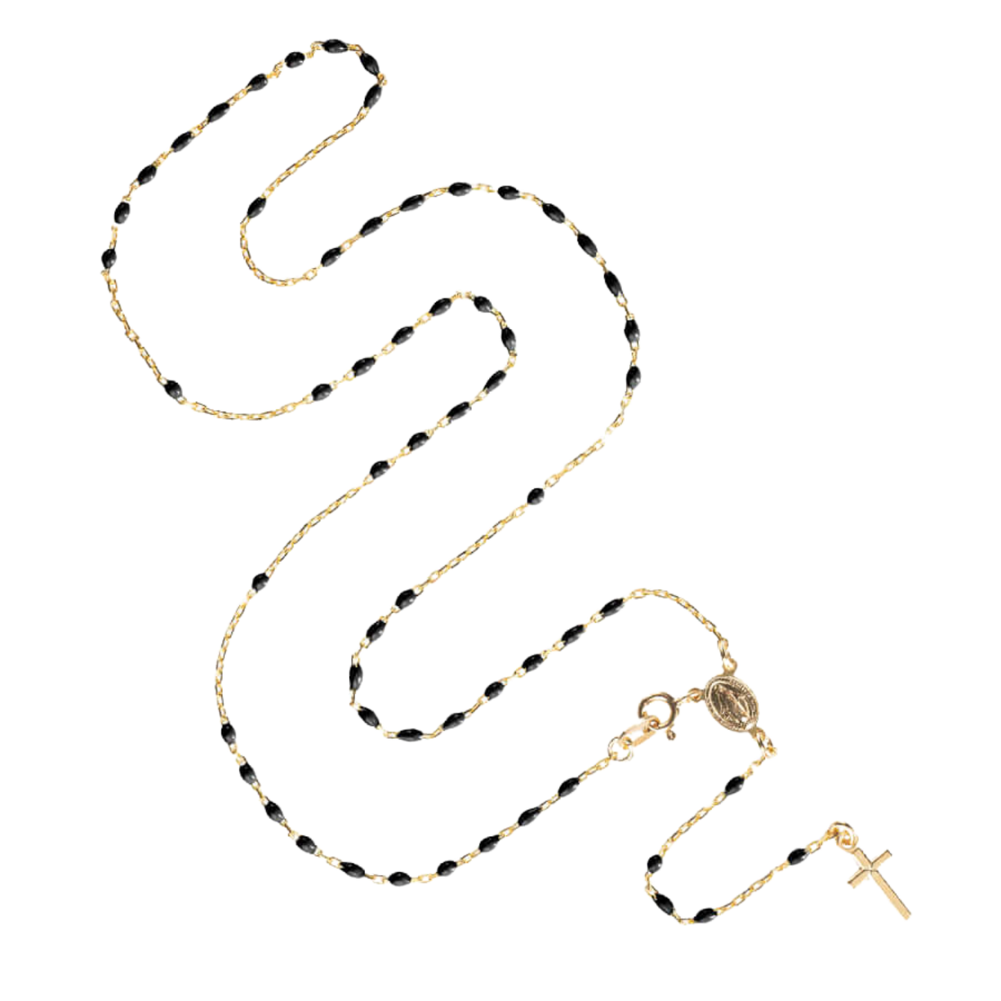 ROSARY NECKLACE - VERMEIL SILVER - BLACK ENAMEL