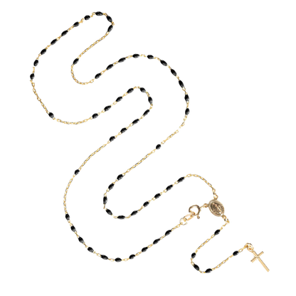 ROSARY NECKLACE - VERMEIL SILVER - BLACK ENAMEL