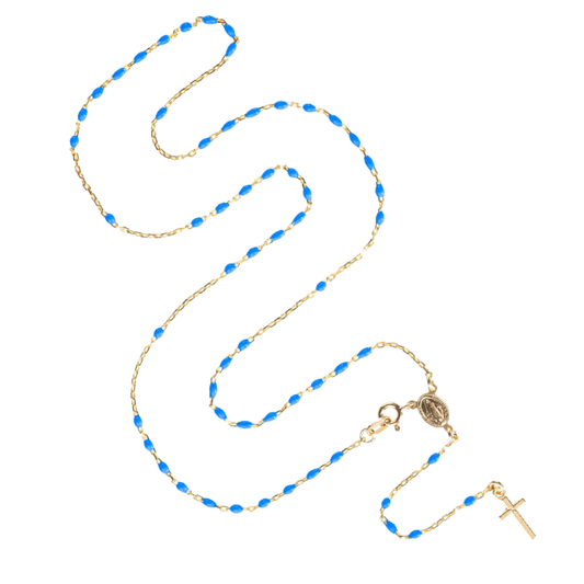 ROSARY NECKLACE - VERMEIL SILVER - BLUE ENAMEL