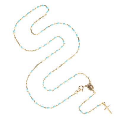 ROSARY NECKLACE - VERMEIL SILVER - SKY BLUE ENAMEL