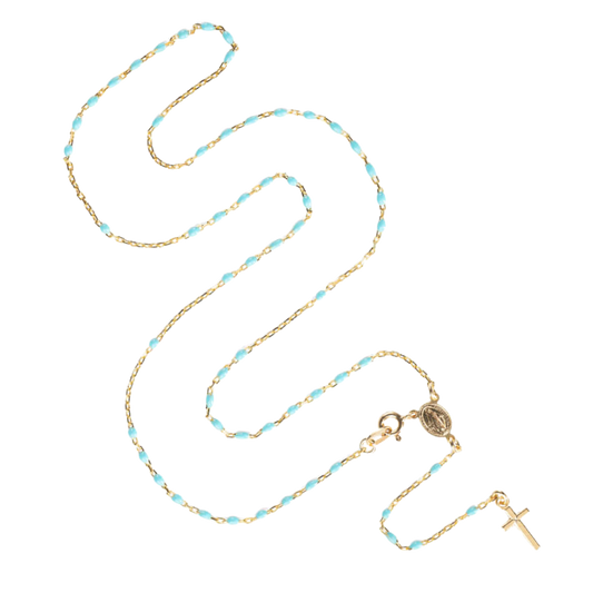 ROSARY NECKLACE - VERMEIL SILVER - SKY BLUE ENAMEL