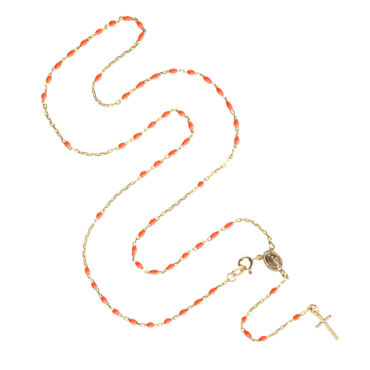 ROSARY NECKLACE - VERMEIL SILVER - PINK ENAMEL