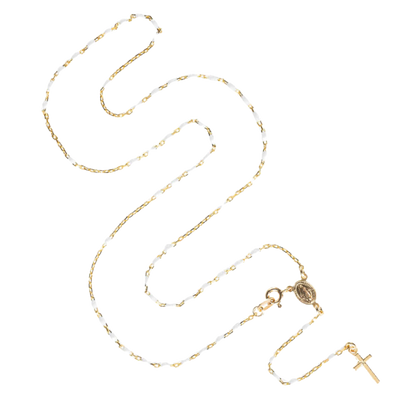 ROSARY NECKLACE - VERMEIL SILVER - WHITE ENAMEL