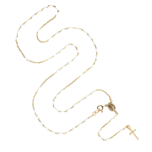 ROSARY NECKLACE - VERMEIL SILVER - WHITE ENAMEL