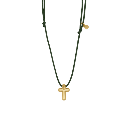 KRUIS KETTING - GREEN ROPE EN GOUDEN ZILVER
