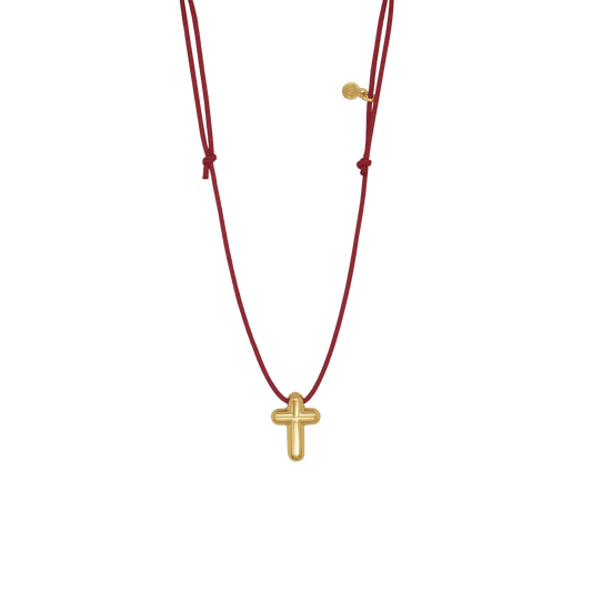 KRUIS KETTING - RED ROPE EN GOUDEN ZILVER