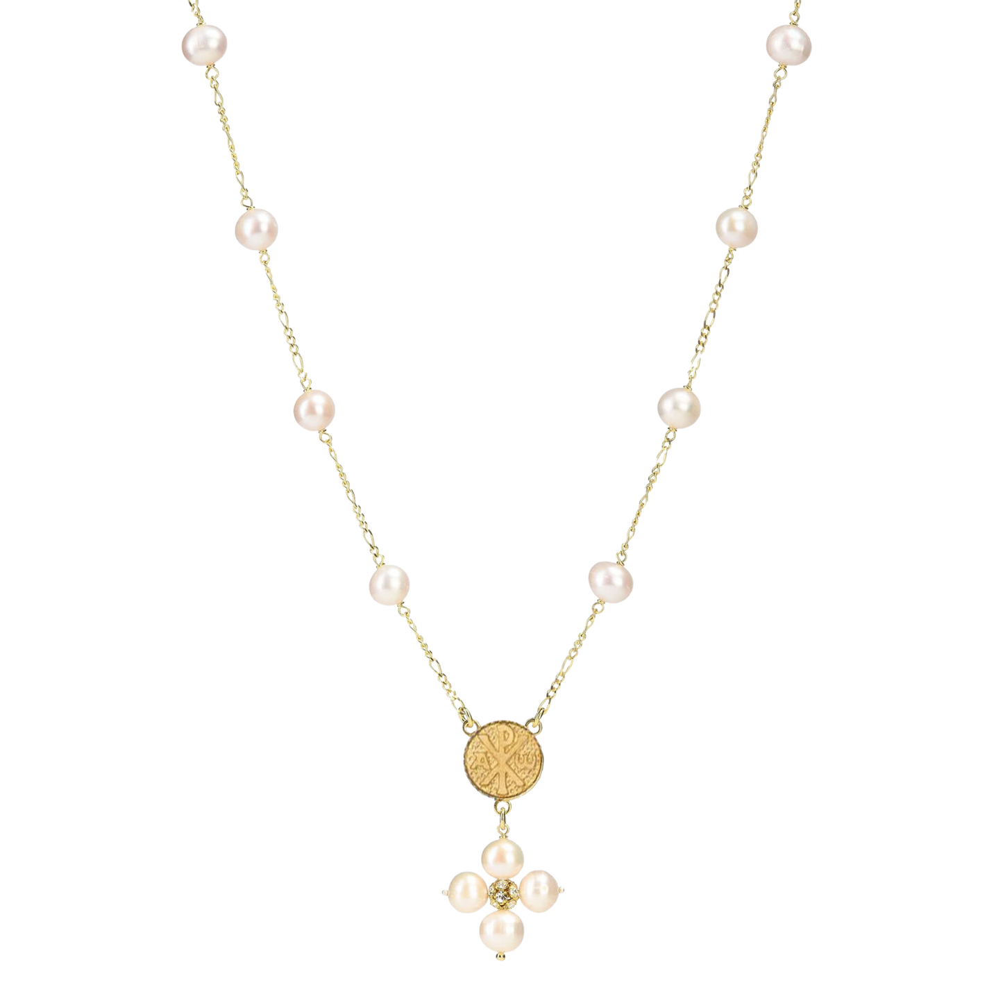 PEARL NECKLACE - MARY MEDAL - VERMEIL SILVER