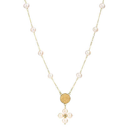 PEARL NECKLACE - MARY MEDAL - VERMEIL SILVER