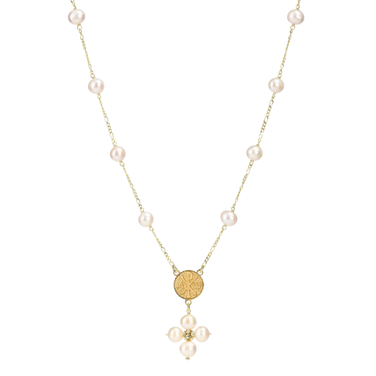 PEARL NECKLACE - MARY MEDAL - VERMEIL SILVER
