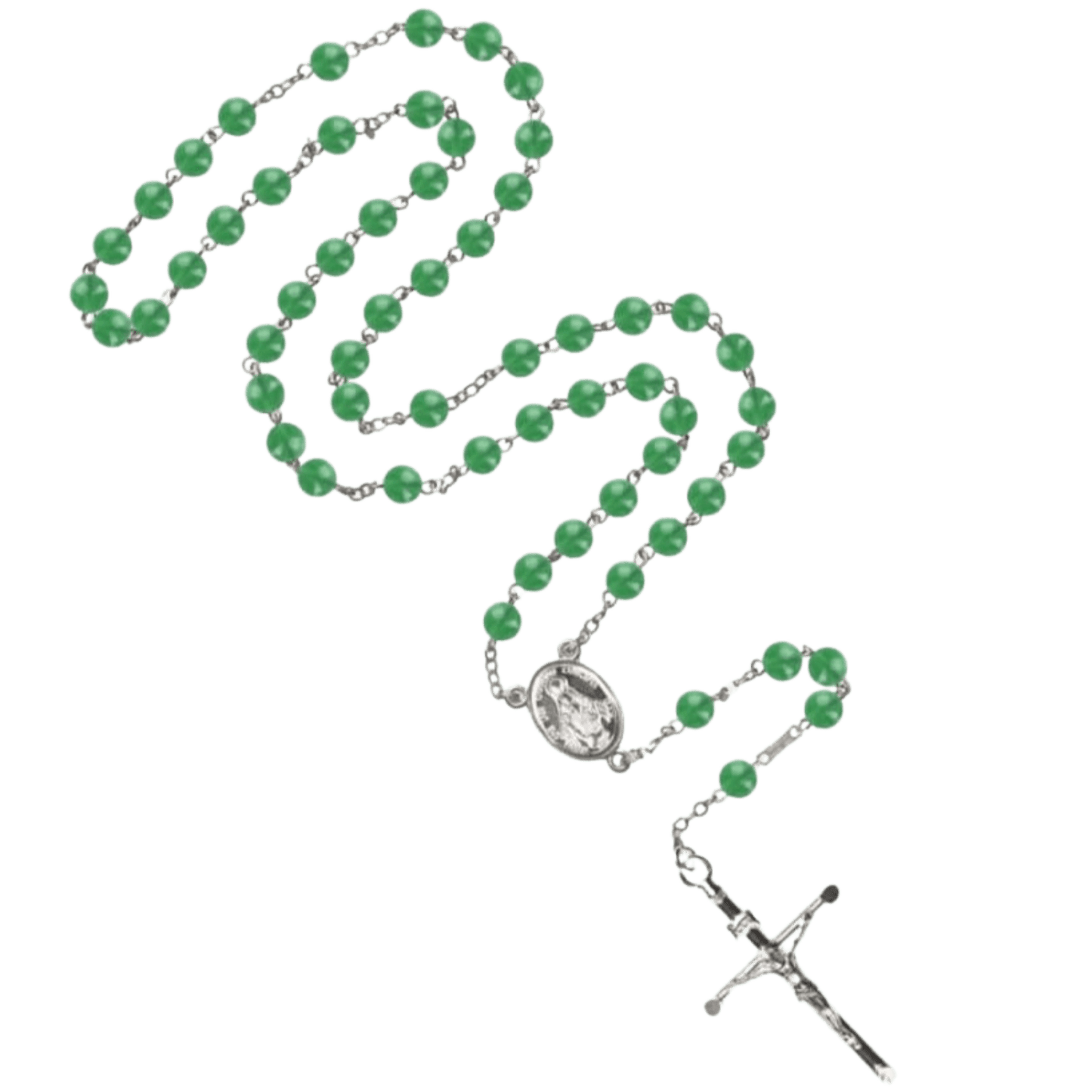 GREEN AGATE ROSARY - SILVER