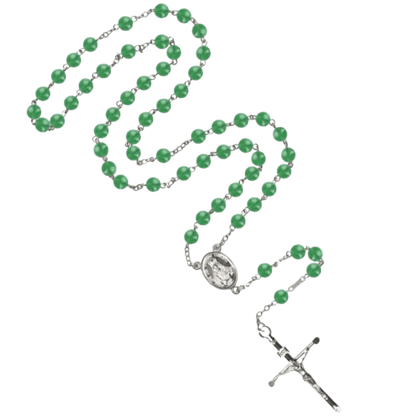 GREEN AGATE ROSARY - SILVER
