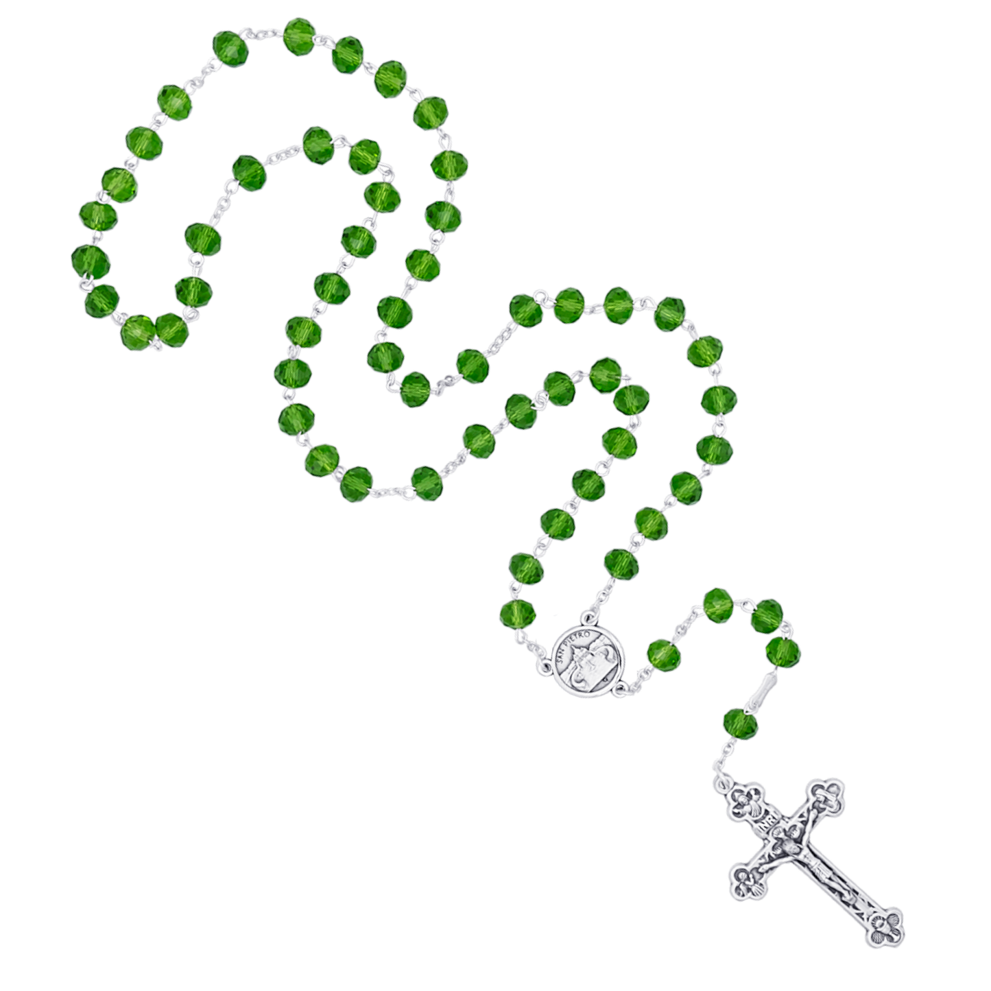 GREEN CRYSTAL ROSARY - METAL