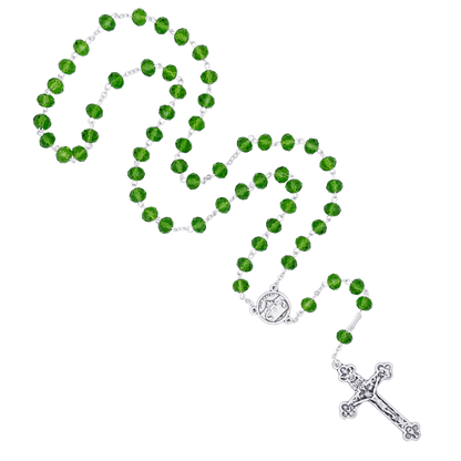 GREEN CRYSTAL ROSARY - METAL