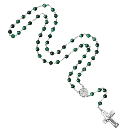 GREEN TIGER EYE ROSARY - SILVER