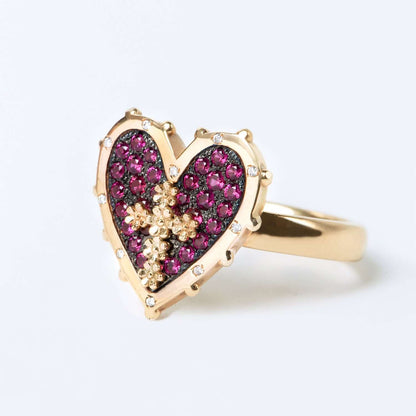 HEART AND CROSS - RING - GOLD AND DIAMONDS