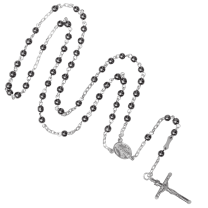 HEMATITE KRALEN ROZENKRANS - ZILVER