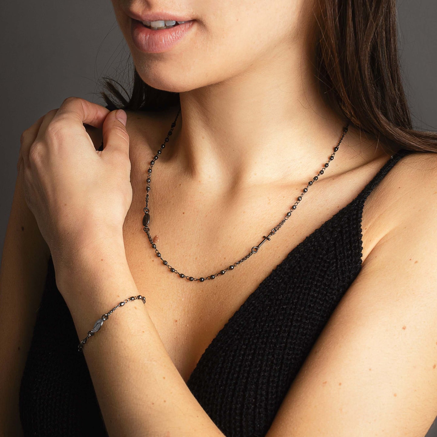 MIRACULOUS EN KRUIS - KETTING - BLACK ZILVER