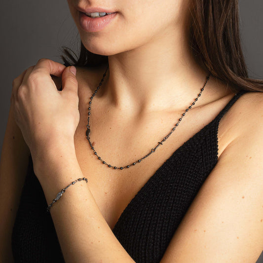 MIRACULOUS EN KRUIS - KETTING - BLACK ZILVER