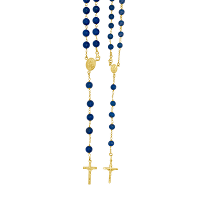LAPIS LAZULI KRALEN - ROZENKRANS - GOUD
