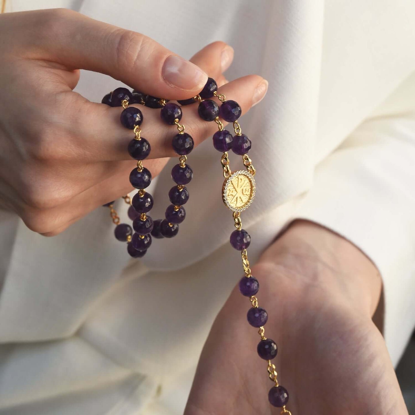 AMETHYST KRALEN - ROZENKRANS - VERMEIL ZILVER