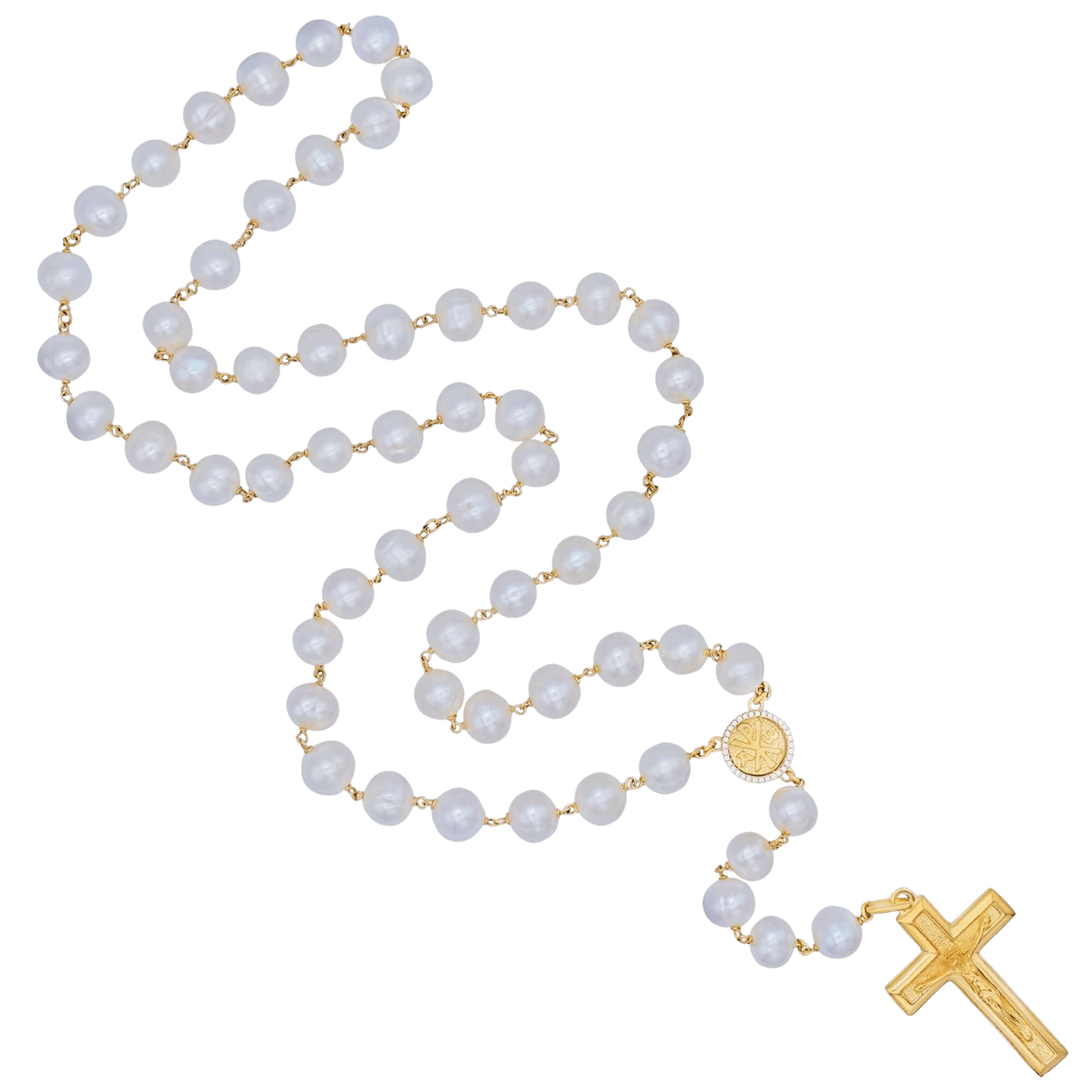 LARGE PEARL BEADS ROSARY - VERMEIL SILVER