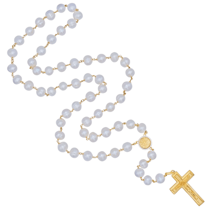 LARGE PEARL BEADS ROSARY - VERMEIL SILVER