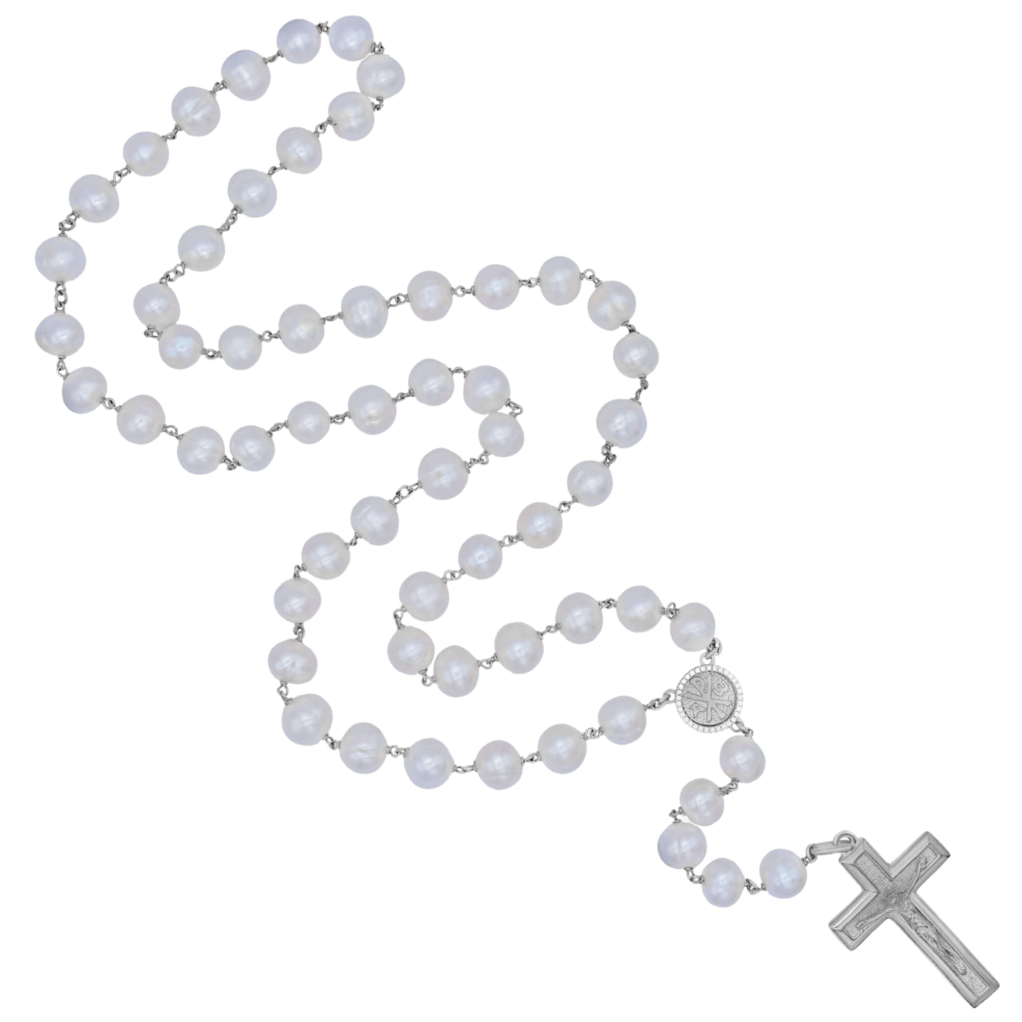 LARGE PEARL BEADS ROSARY - SILVER