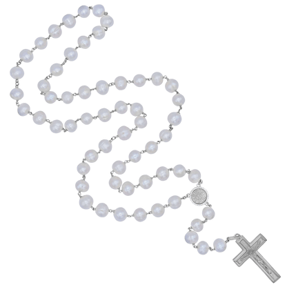 LARGE PEARL BEADS ROSARY - SILVER