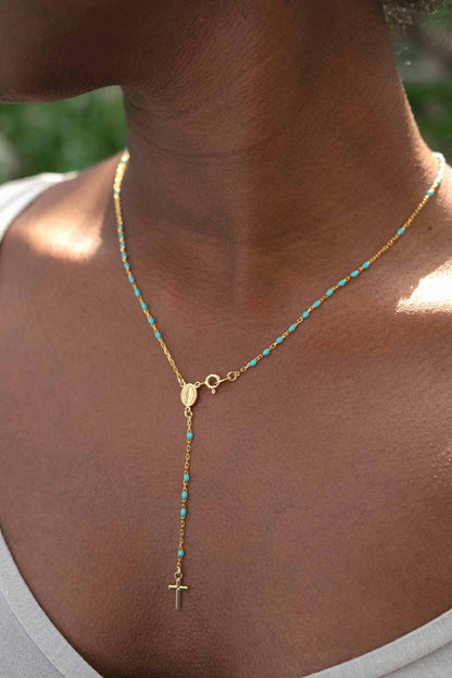 ROSARY NECKLACE - VERMEIL SILVER - SKY BLUE ENAMEL