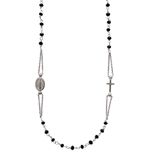 MIRACULOUS EN KRUIS - CRYSTAL KETTING - ZILVER