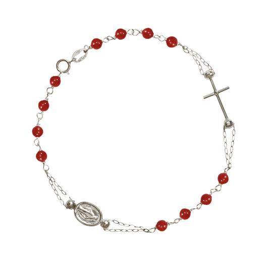 MIRACULOUS EN KRUIS - CORAL ROZENKRANS ARMBAND - WITGOUD