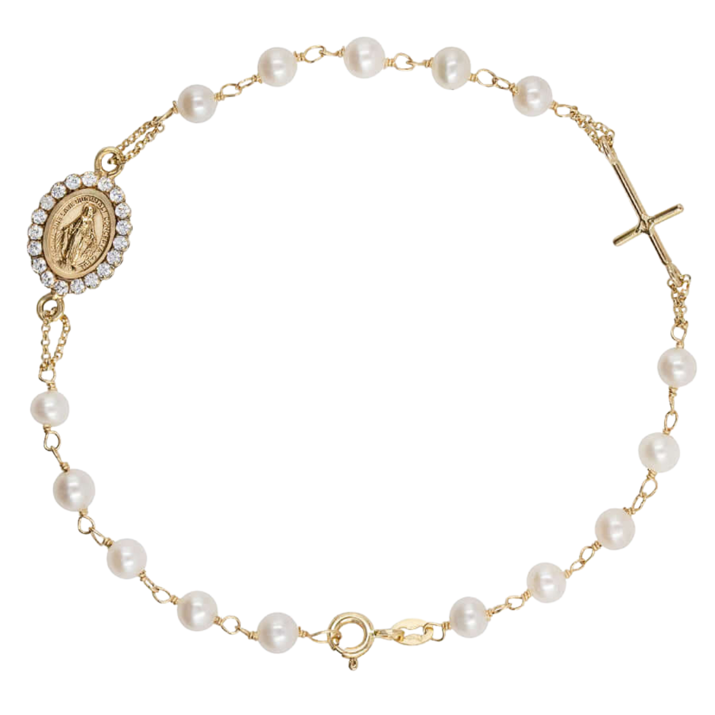 MIRACULOUS MEDAILLE EN KRUIS - CHRISTIAN ARMBAND - GOUD EN PEARLS