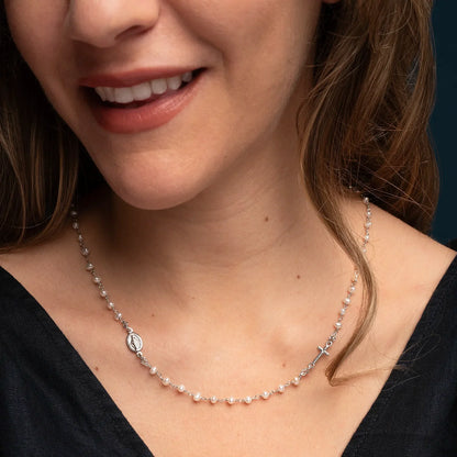 MIRACULOUS AND CROSS - PEARL NECKLACE - SILVER