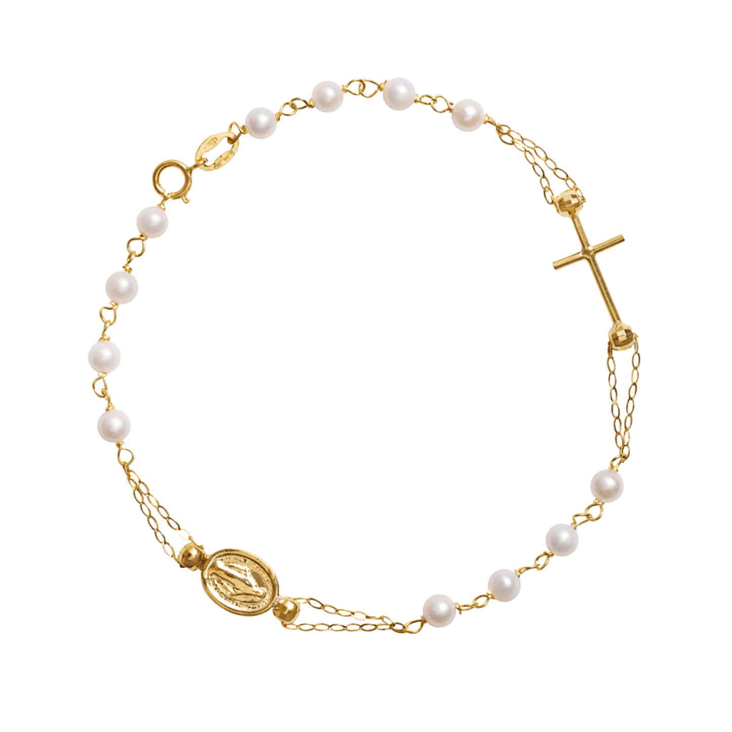 MIRACULOUS EN KRUIS - PEARLS ROZENKRANS ARMBAND - GOUD