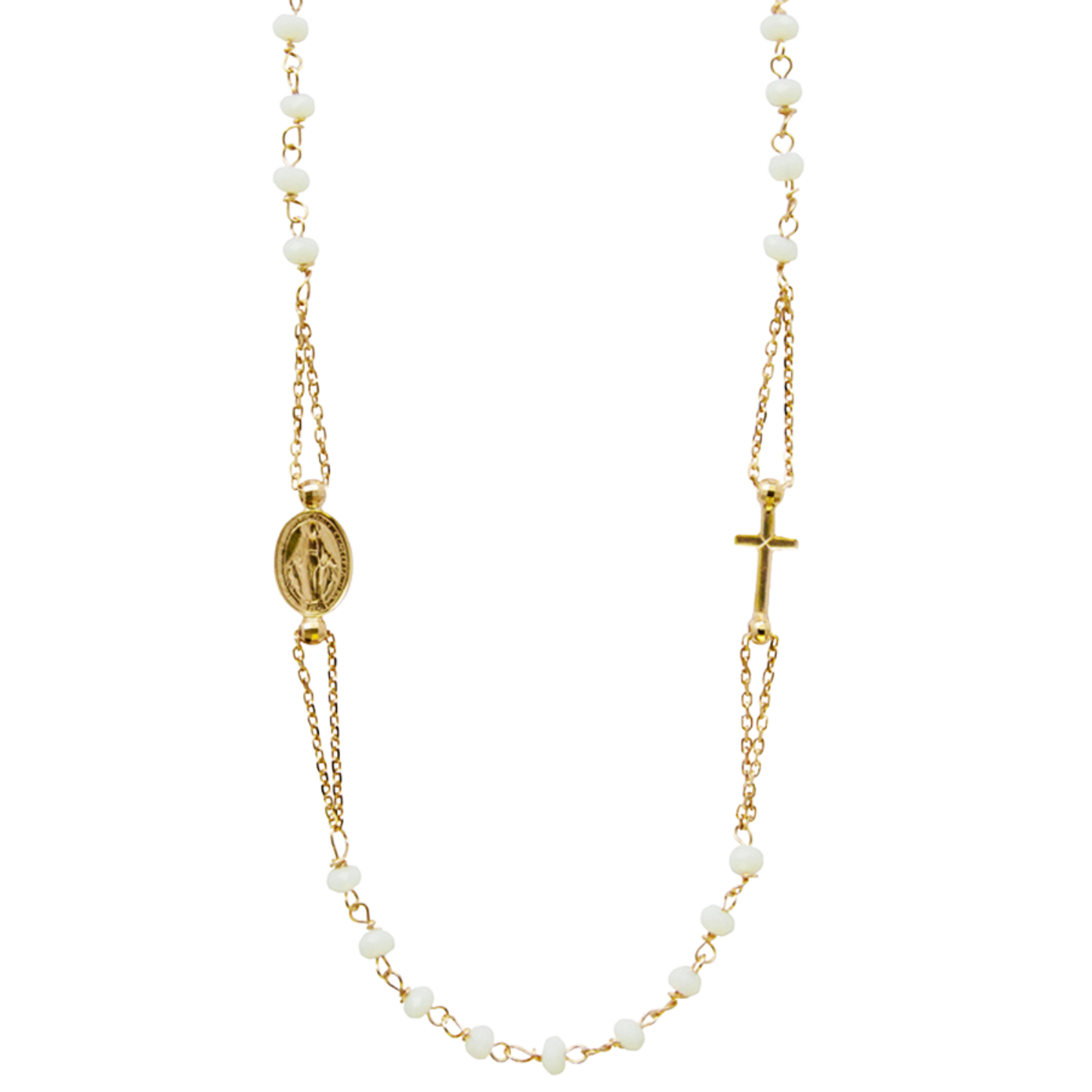MIRACULOUS AND CROSS - CRYSTAL NECKLACE - VERMEIL SILVER