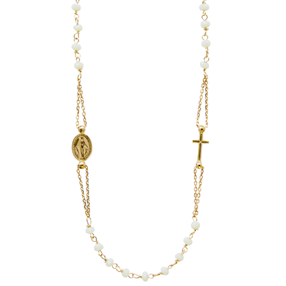 MIRACULOUS AND CROSS - CRYSTAL NECKLACE - VERMEIL SILVER